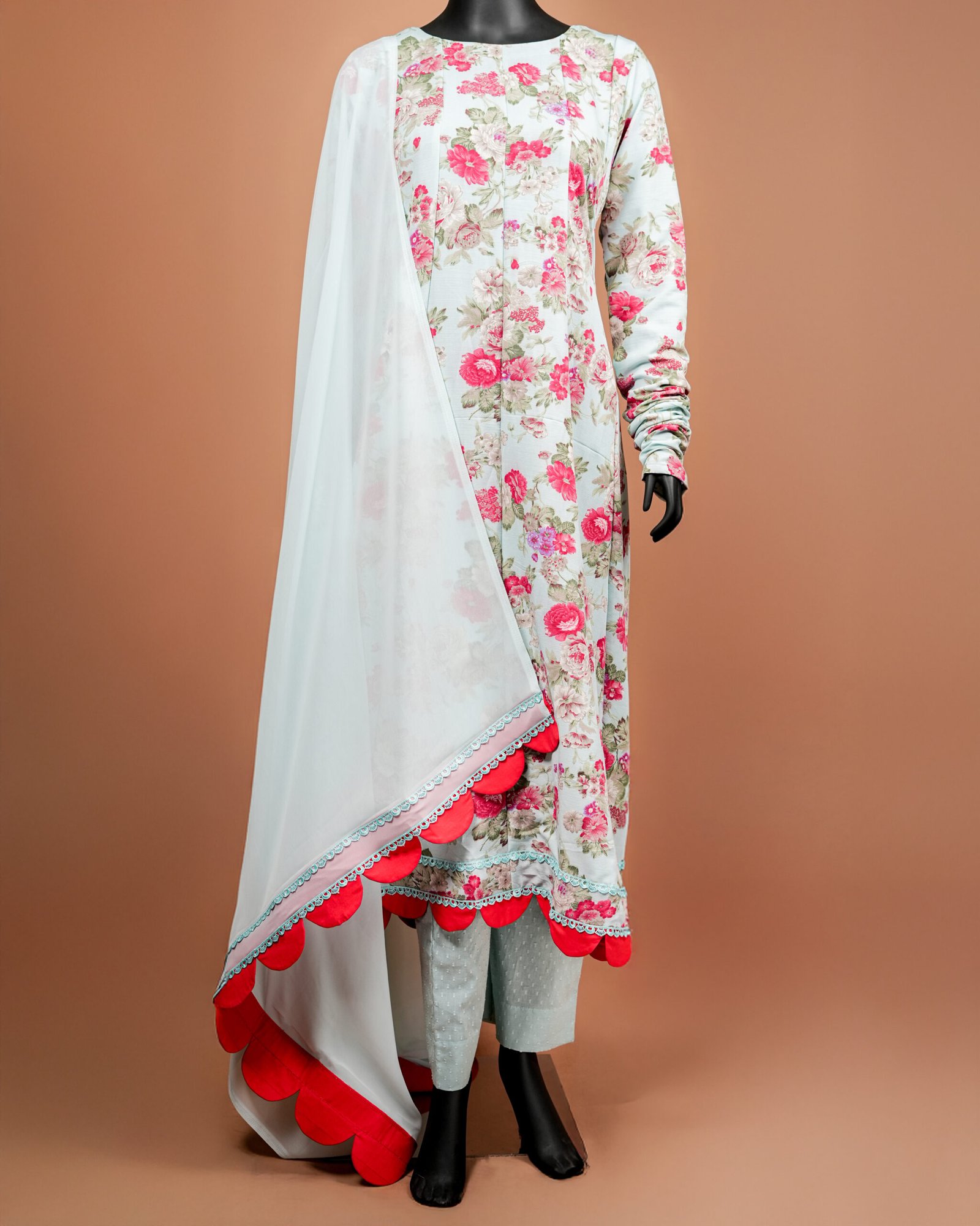 Sea Green Anarkali Scallop Suit