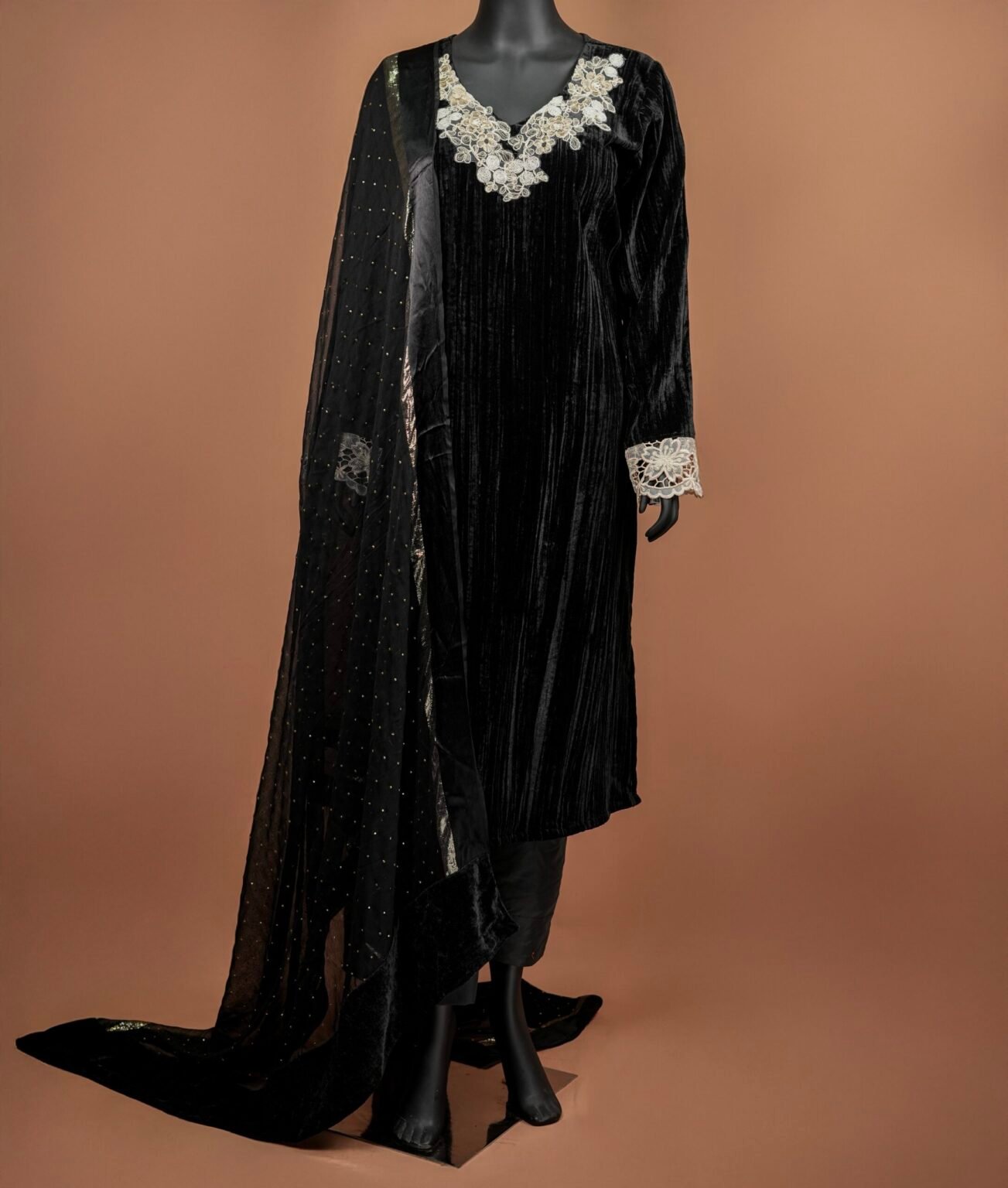 Black Crushed Velvet Suit