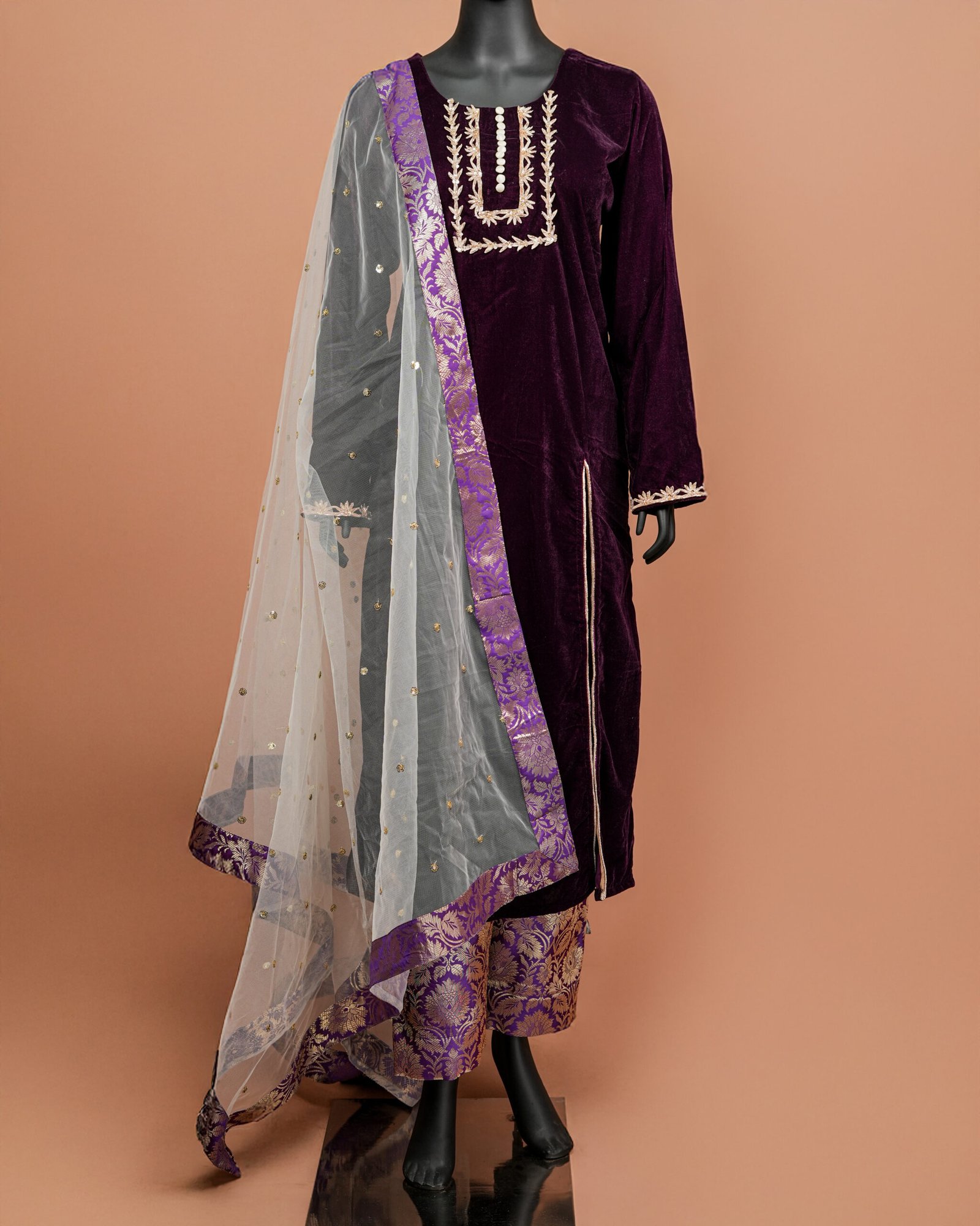 Purple Dabka Velvet Suit
