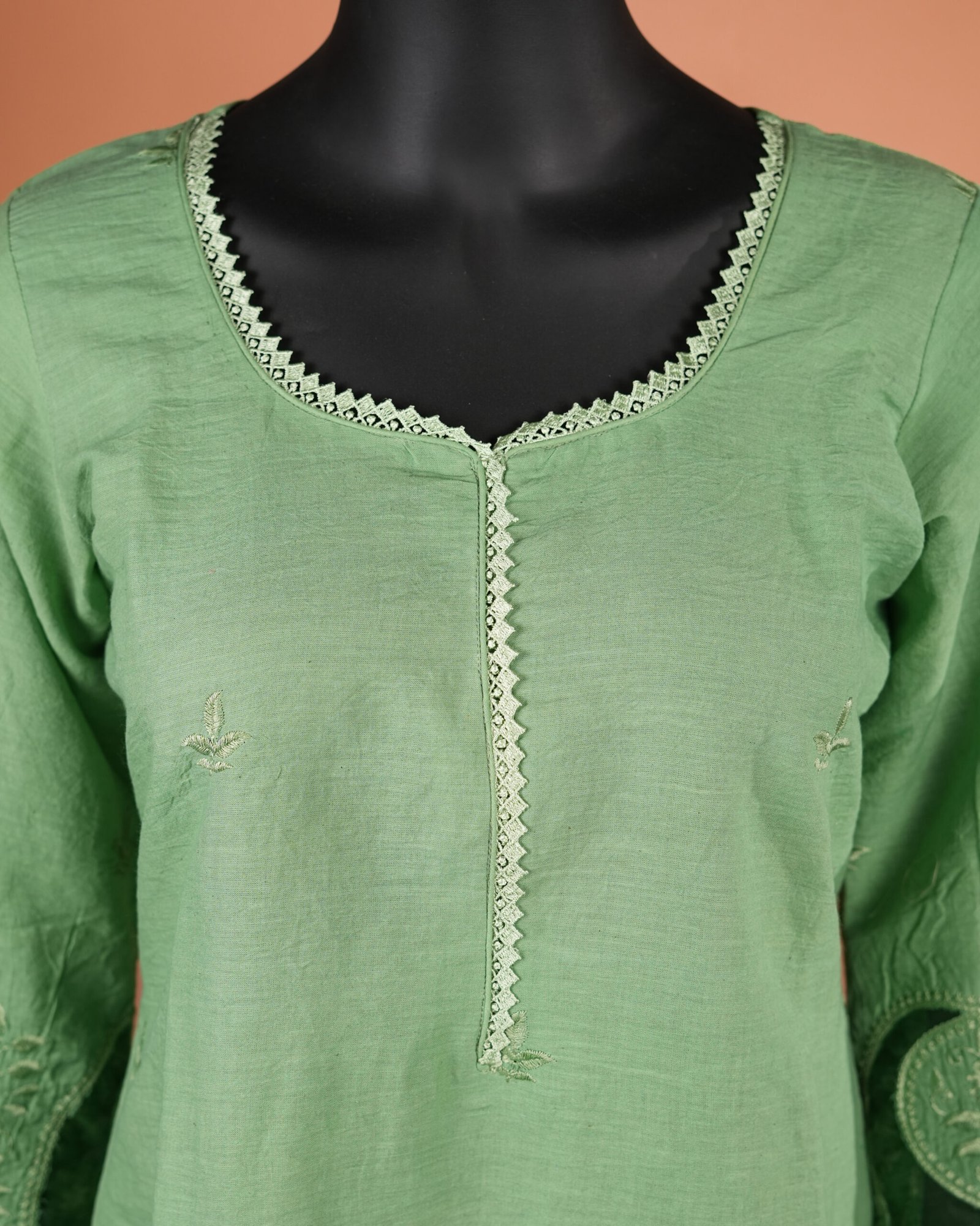Cotton-Designer- Suits-Green- Color-Close UP