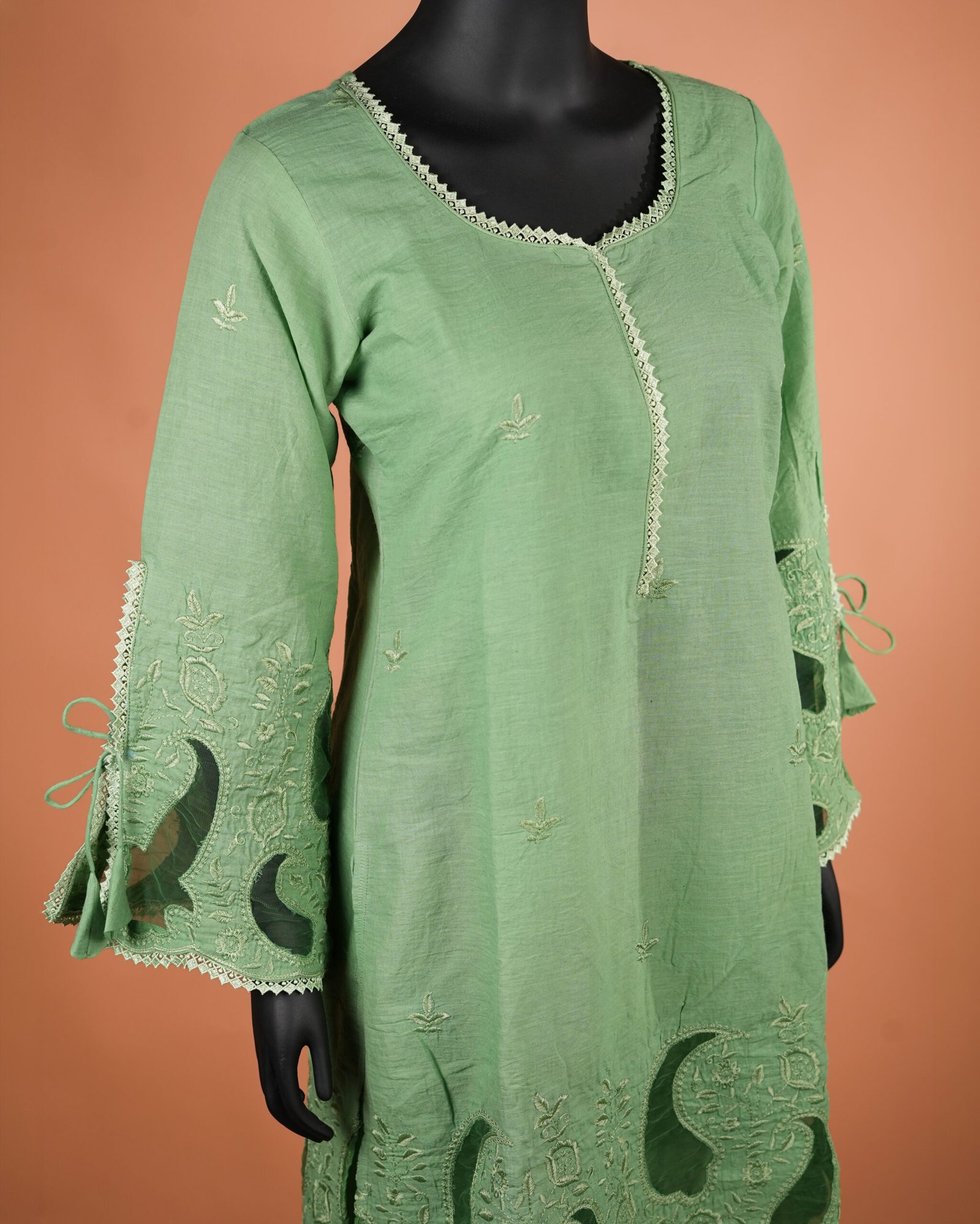 Cotton-Designer- Suits-Green- Color-Left View