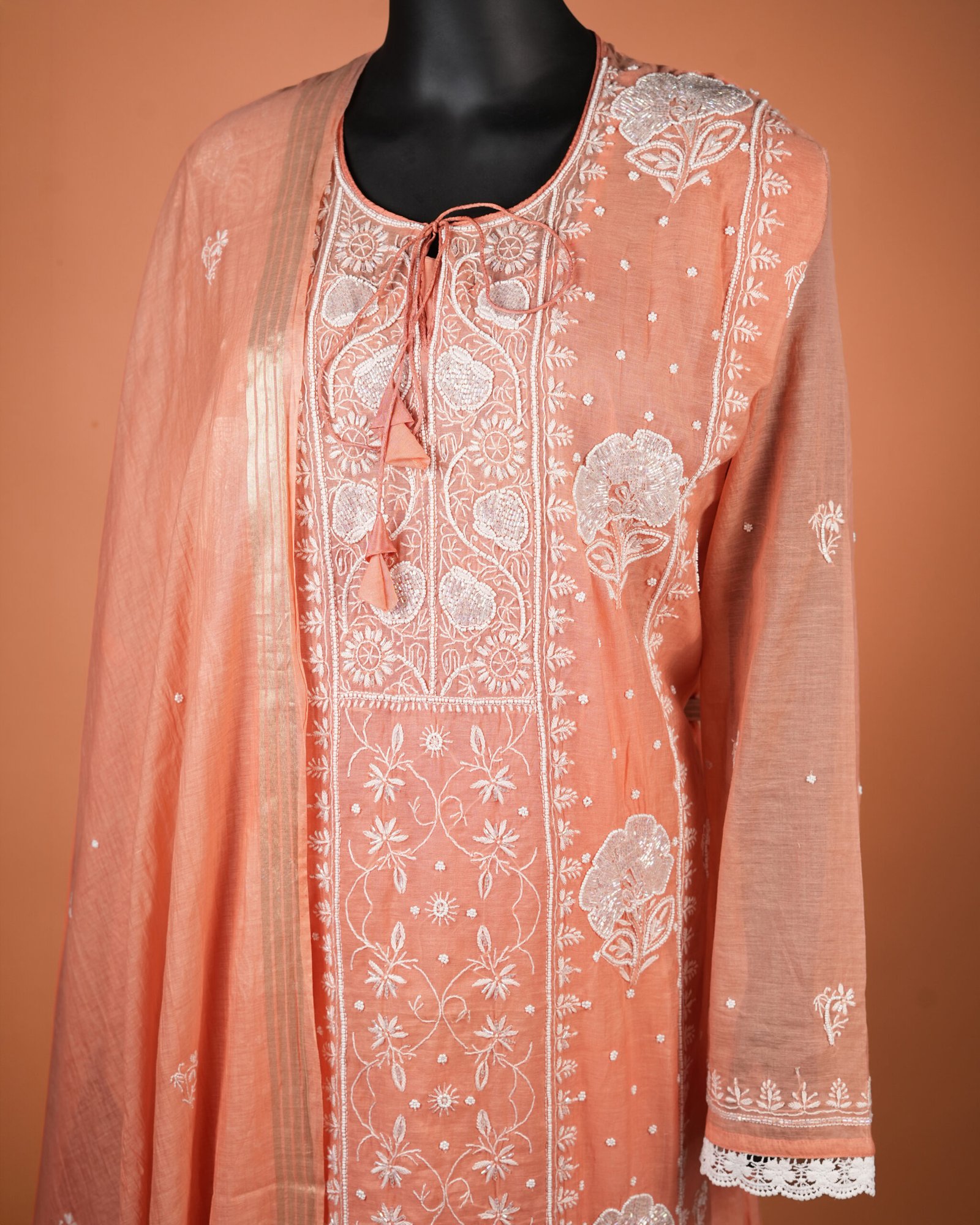 Lucknowi-Designer-Chikankari-Suits-Light Orange-Right View