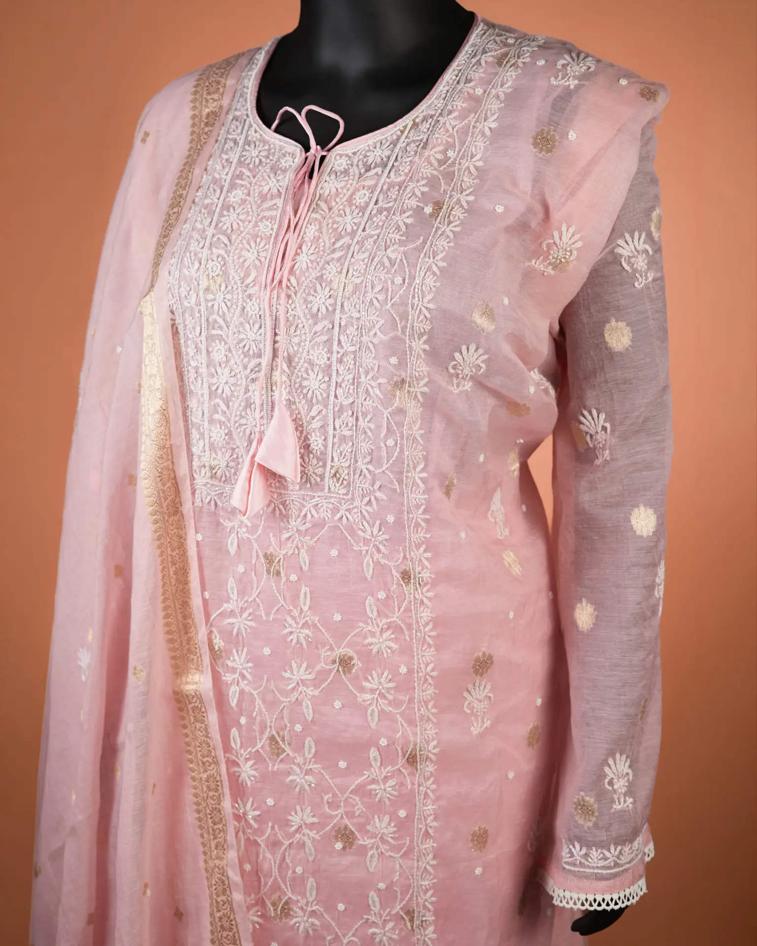 Lucknowi-Designer-Chikankari-Suits-Peach Pink-Left View