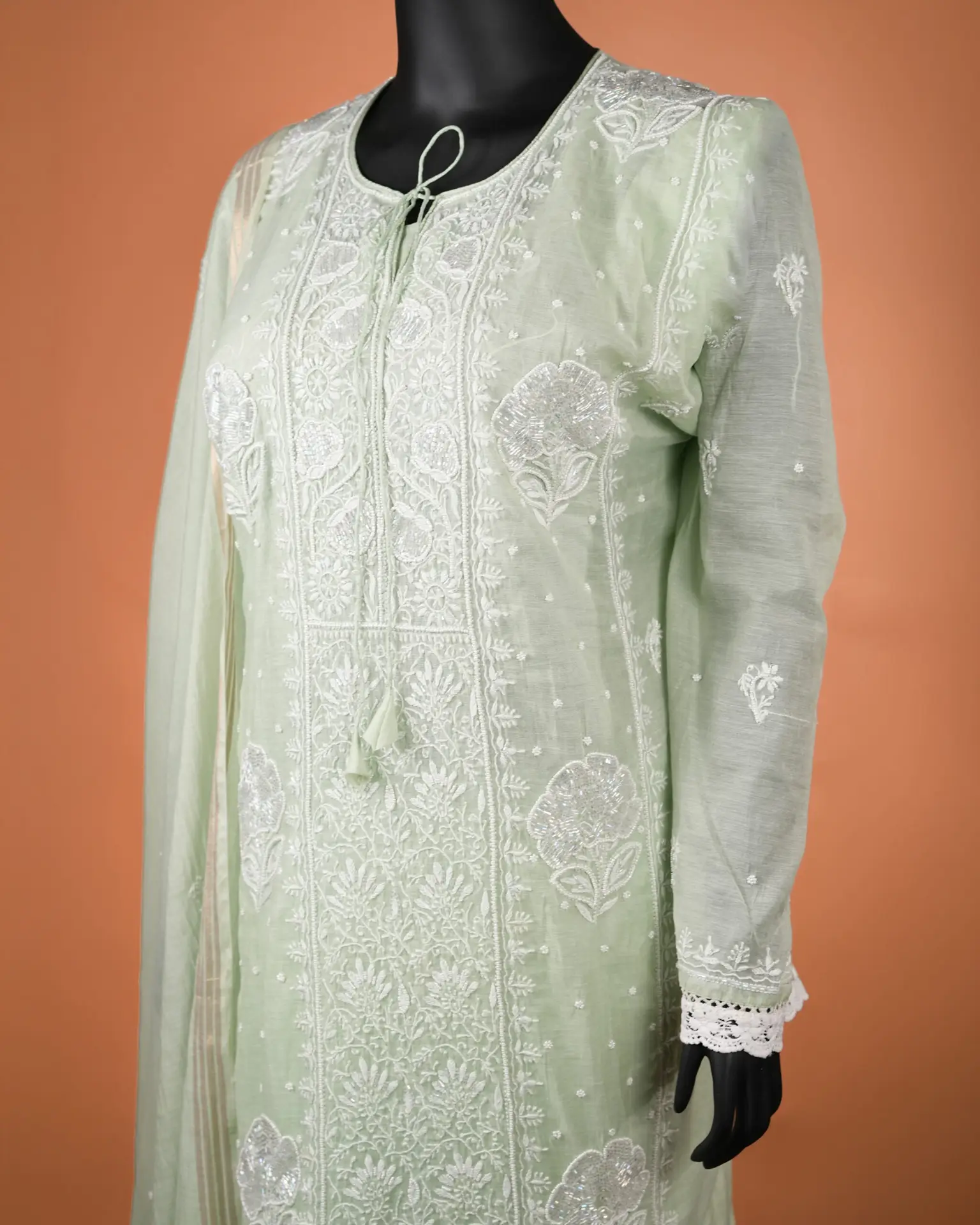 Lucknowi-Designer-Chikankari-Suits-Pista Green-Left VIew